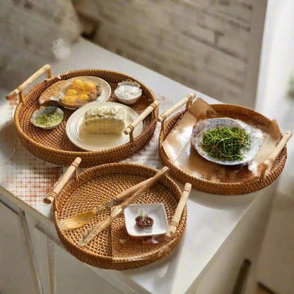 Handwoven Rattan Tray & Food Storage Basket