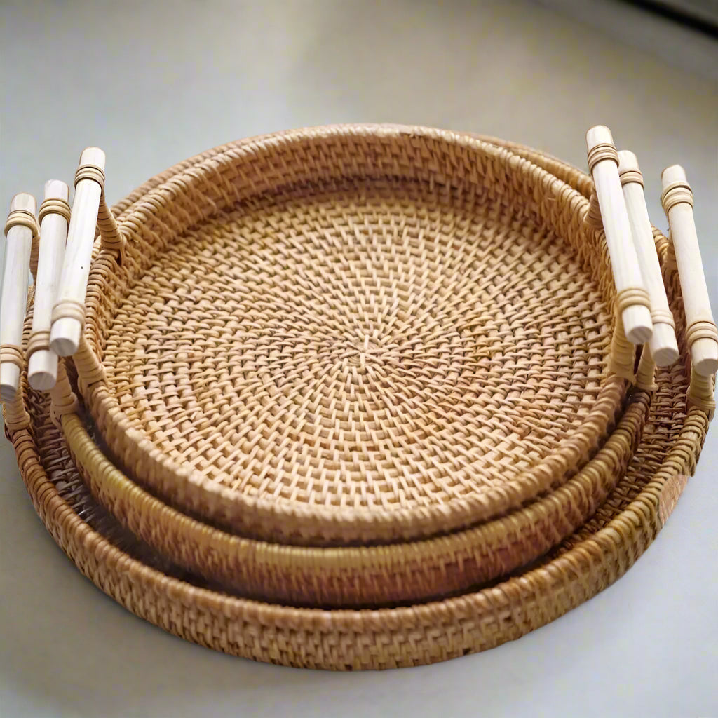 Handwoven Rattan Tray & Food Storage Basket