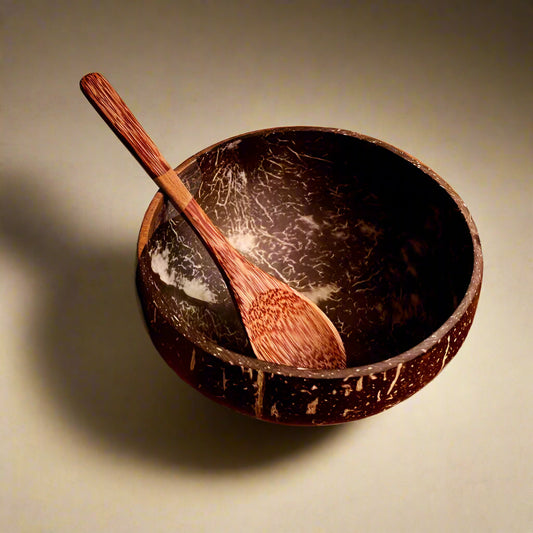 Natural Coconut Wood Bowl & Spoon Set