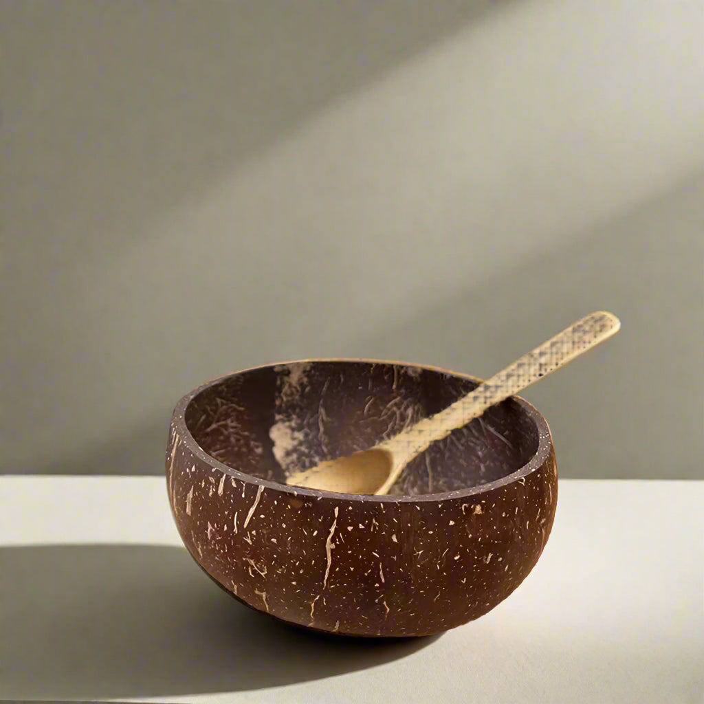 Natural Coconut Wood Bowl & Spoon Set